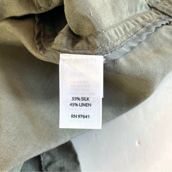 J. Jill Vest Olive Green Silk Linen Blend Women's L Petite Button Front Utility - Picture 4 of 8
